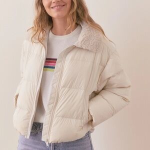 $225 MARINE LAYER Charlotte Cream Beige Sherpa Crop Puffer Jacket S or M NEW